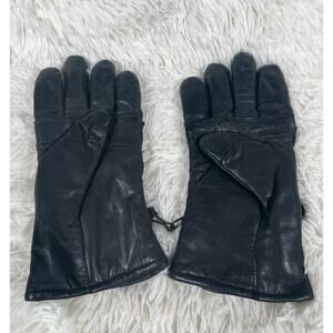 Vintage Illinois Glove Co Gloves Mens 4 Black Leather Gauntlet ICW Military 90s
